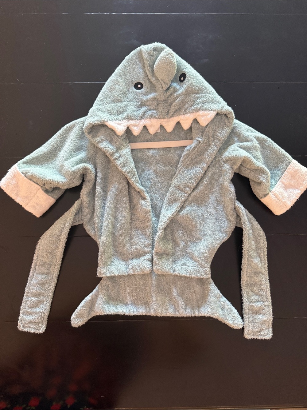 Baby Aspen Light Blue Shark Hooded Robe with White Teeth and Cuffs